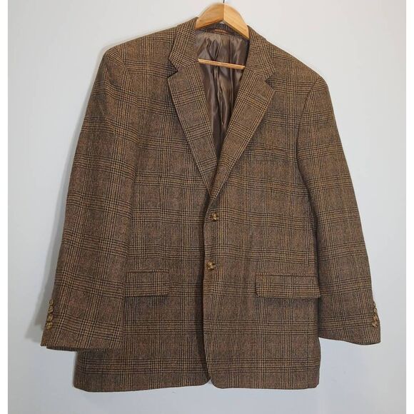Tasso Elba mens 44R blazer 100% camel hair rust tan brown houndstooth earthtone